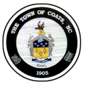 Coats town logo: the Coats Coat of arms surrounded by the text 'The Town of Coats NC, 1905'