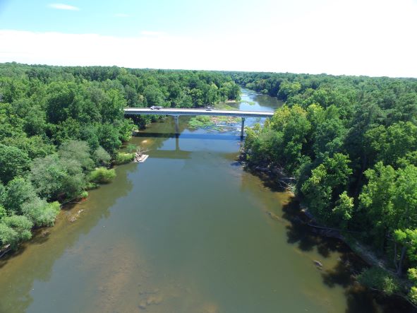 Cape Fear River with a bridge and trees