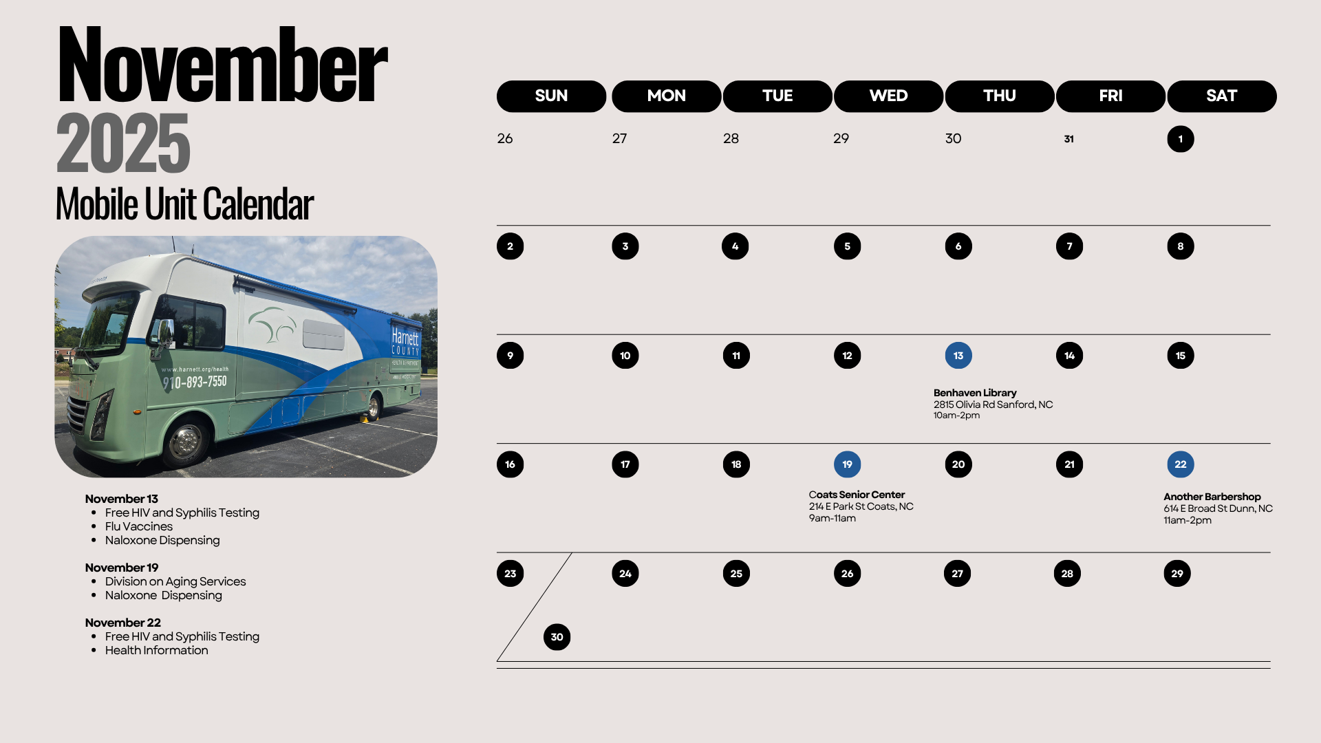 Mobile Medical Unit Calendar