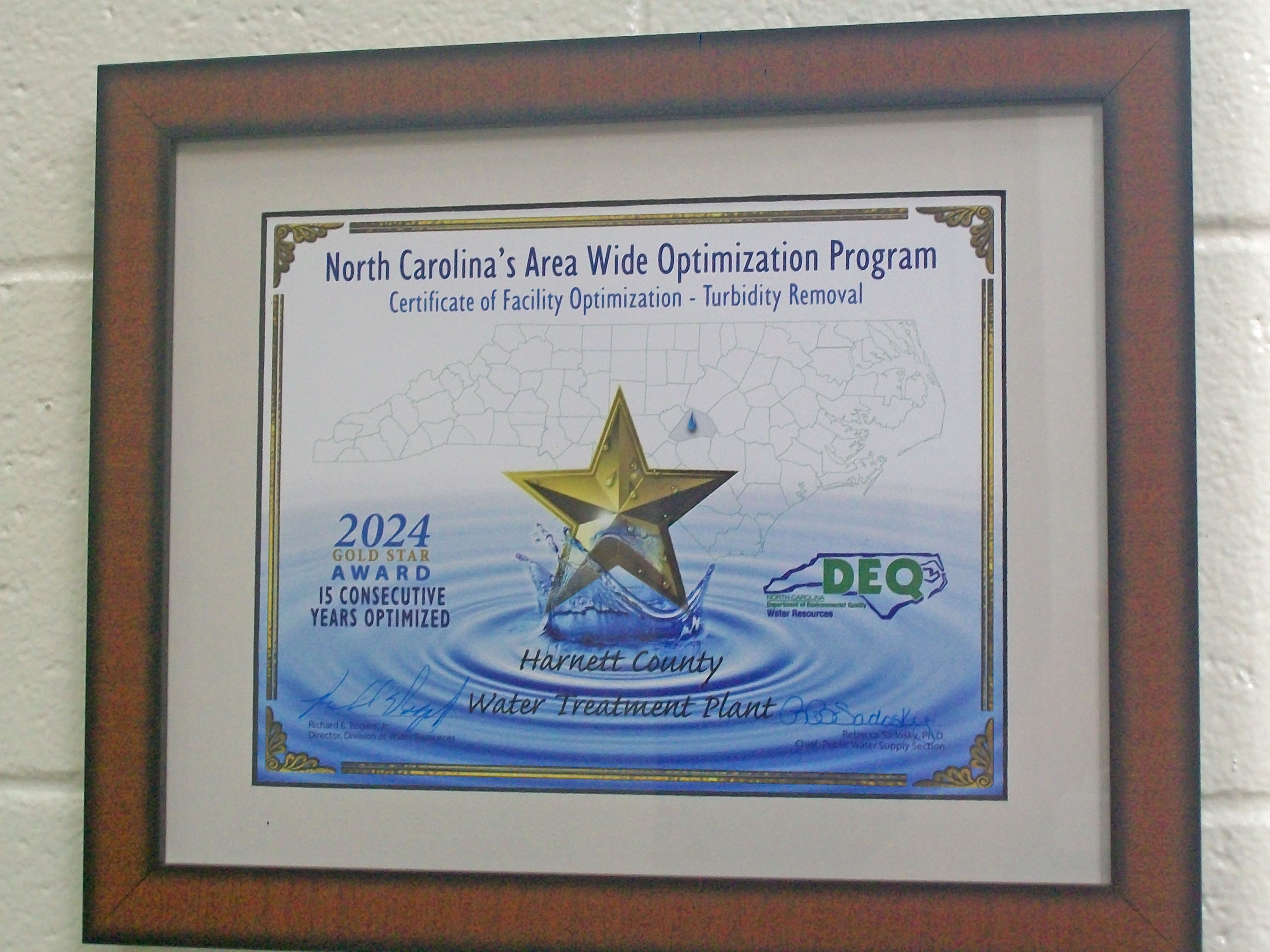 Image of the award for Harnett Regional Water